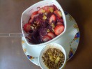 A big bowl of frozen Açaí with strawberries and Granola in Brazil